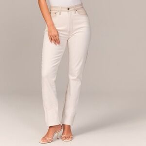 Abercrombie Slim Straight Leg High Rise Cream Faux Leather Jeans 24 Plus NEW